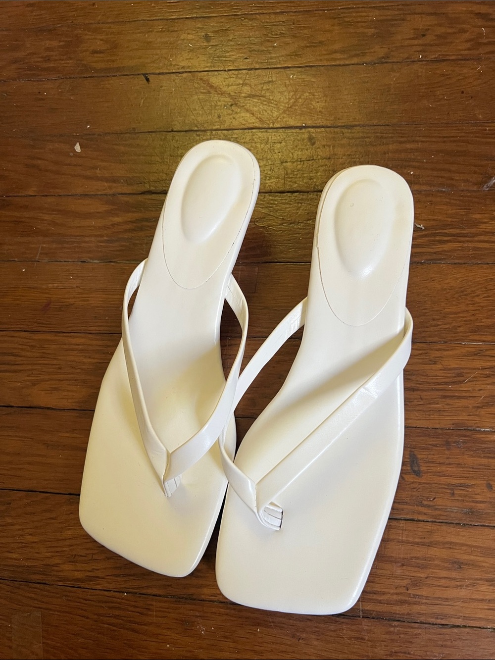 SHEIN Cream Square-Toe Thong Slide Sandals